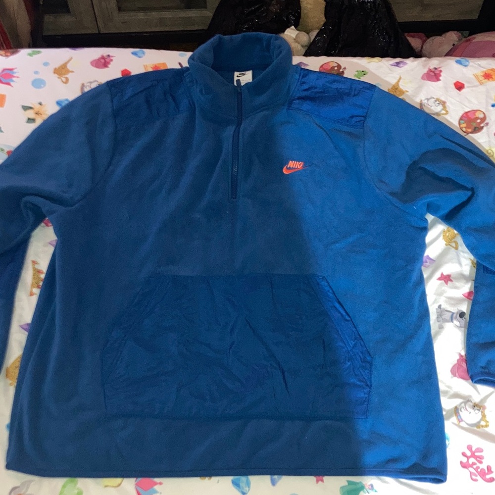 Vintage Nike Royal Blue Half-Zip Pullover with Bright Red Logo